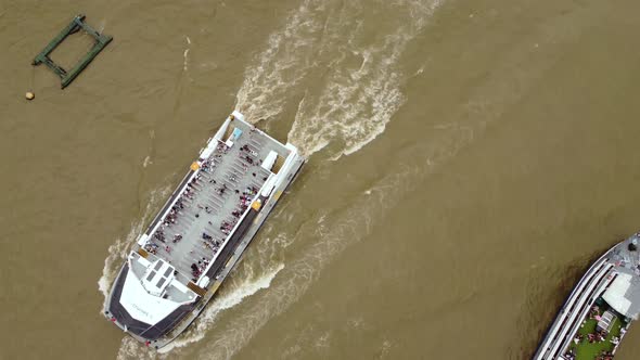Drone View of Passenger Boats Sailing on the Thames