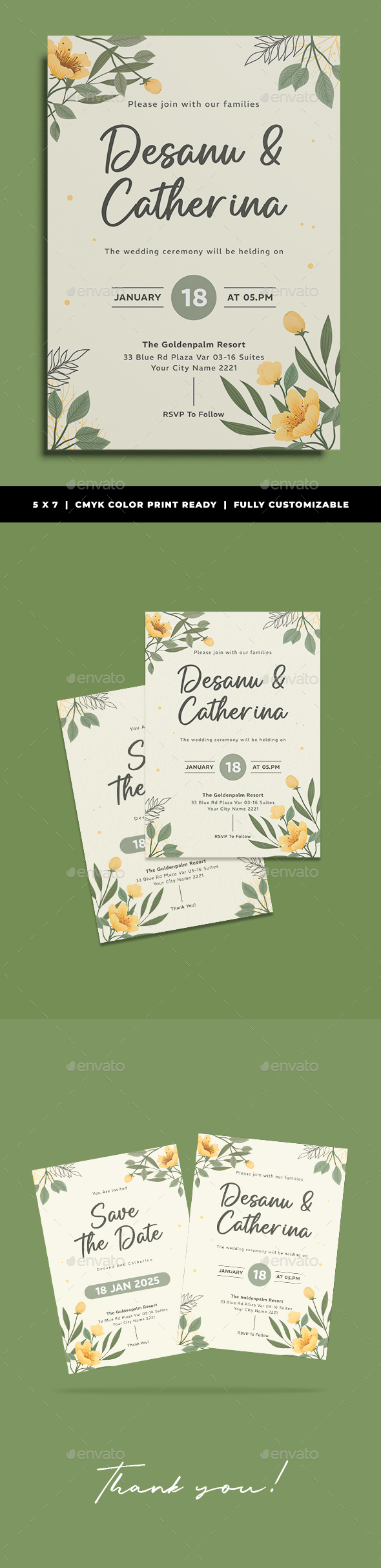 Linely Floral Wedding Invitation Template