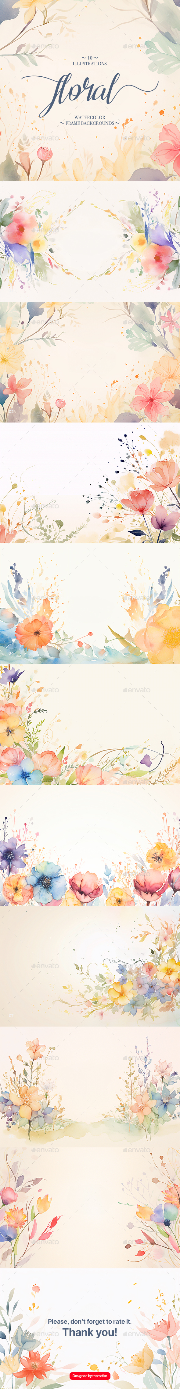 Watercolor Floral Border Backgrounds