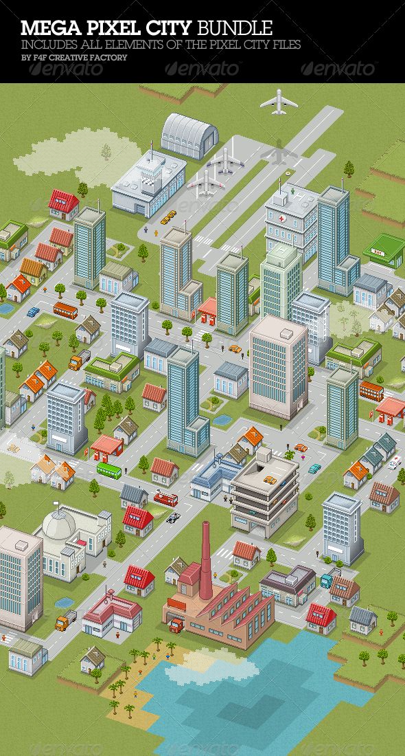 Mega Pixel City Bundle - Illustrations Graphics