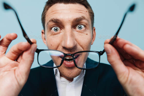 Shirt smart emotion intelligent men student teacher glasses men think surprise mouth shock