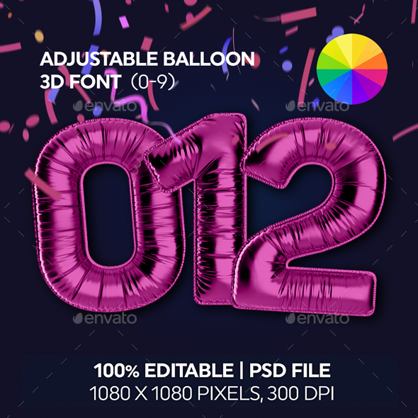 Balloon font (numbers 0-9) Changeable colors
