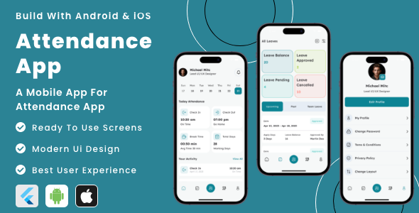 Attendance App - Online Attendance Management Flutter App | Android | iOS Mobile App Template