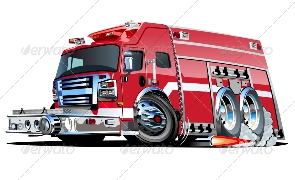 Vector Cartoon Fire Truck - Man-made Objects Objects