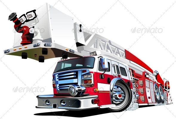 Vector Cartoon Fire Truck - Man-made Objects Objects