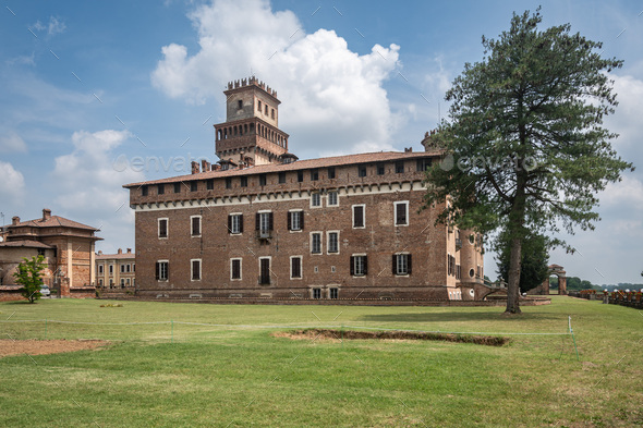 View of Chignolo Po castle, one of the most famous castles in Lombardy region, Pavia province, Italy - Stock Photo - Images