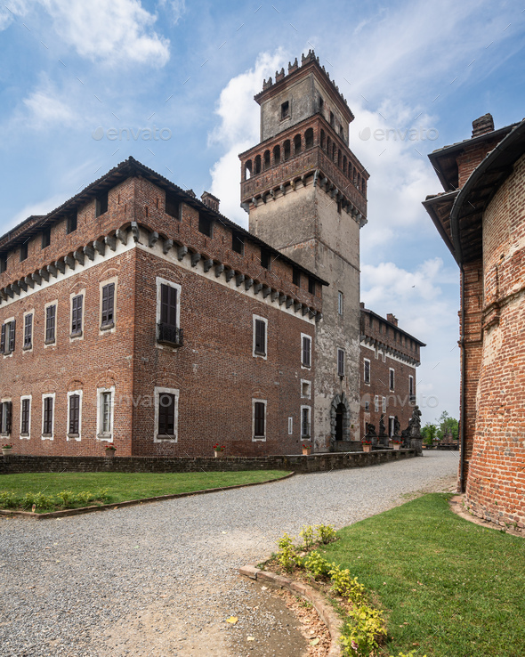 View of Chignolo Po castle, one of the most famous castles in Lombardy region, Pavia province, Italy - Stock Photo - Images