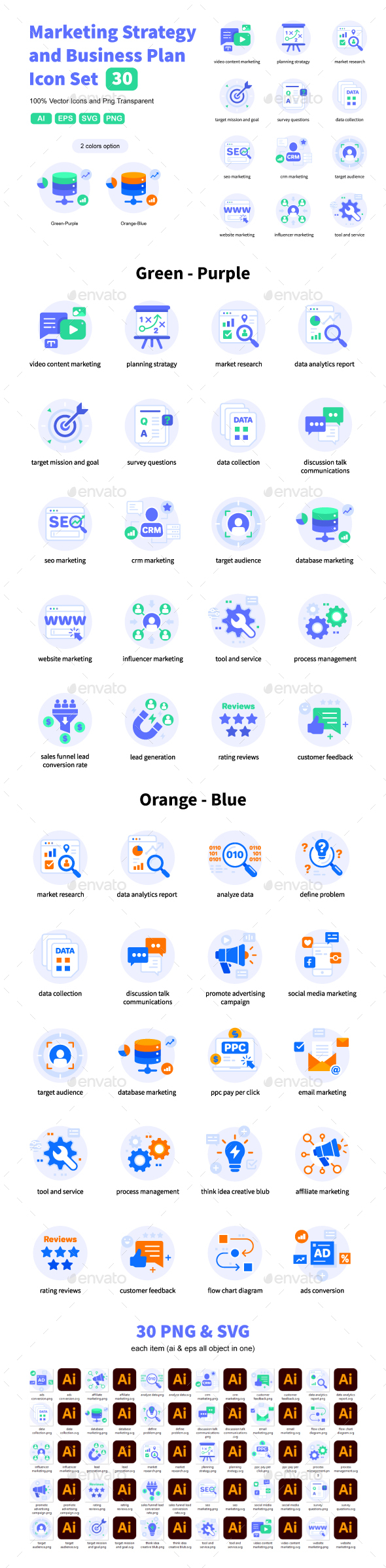 Marketing Strategy and Business Plan Icon Set