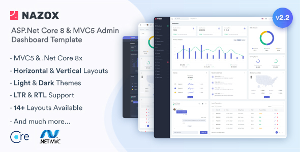 Nazox - ASP.Net Core & MVC5 Admin & Dashboard Template by themesdesign