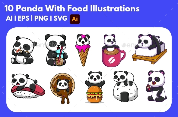 Panda With Food Illustrations