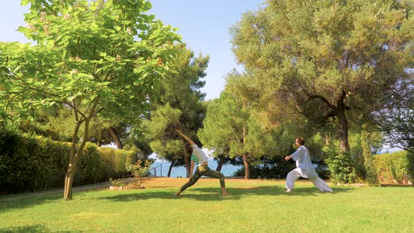 Elder Mother with Adult Daughter Doing Yoga Pose alt
