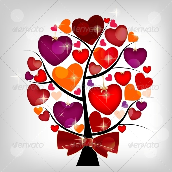 Valentines day card on the tree, vector illustrati - Miscellaneous Conceptual