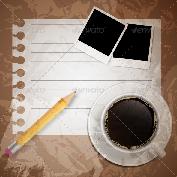 Blank book with coffee and photo frame vector illu - Food Objects