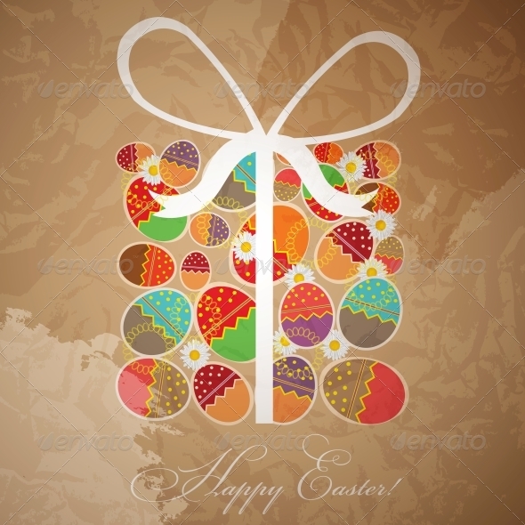 Easter card template - gift box from eggs - Backgrounds Decorative