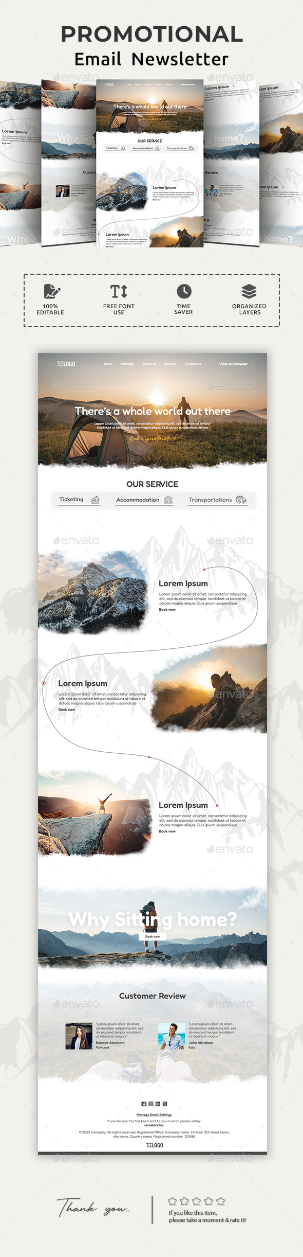 Tourism Email Newsletter PSD Template