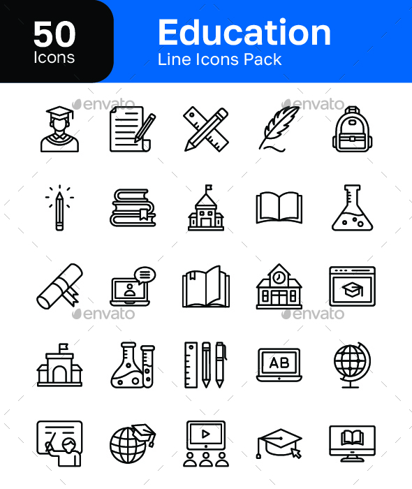 50 Education Line Icons Pack