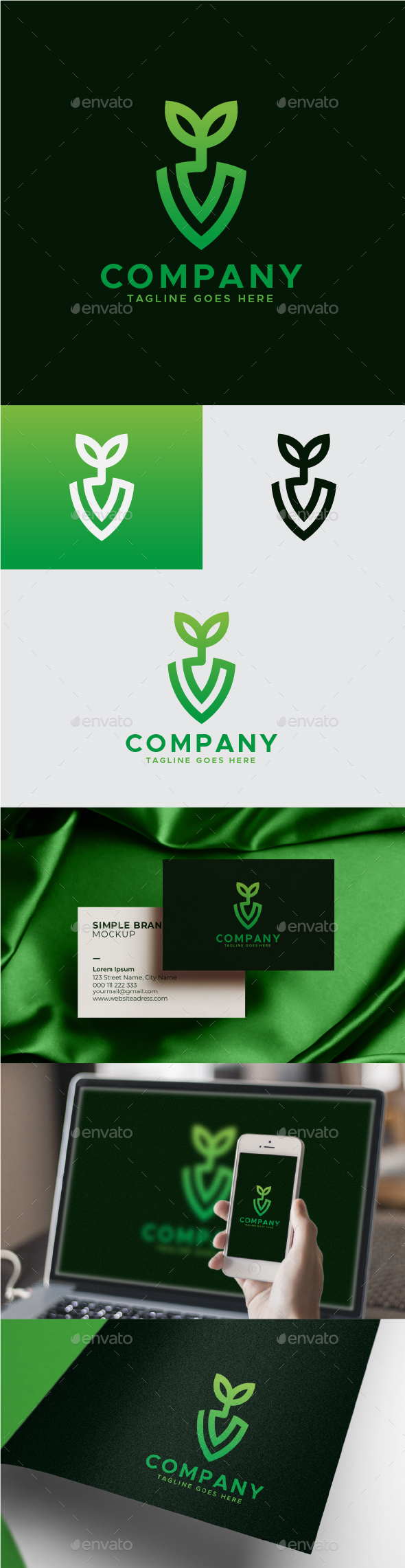 Shield gardening plant logo design template