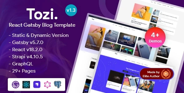 Tozi - Gatsby React Blog & Magazine Template With Strapi 4 By EnvyTheme