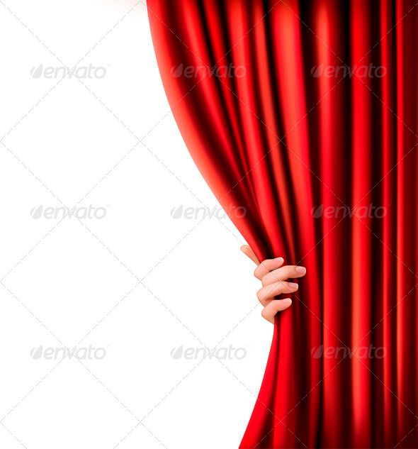 Background with Red Velvet Curtain and Hand - Decorative Vectors