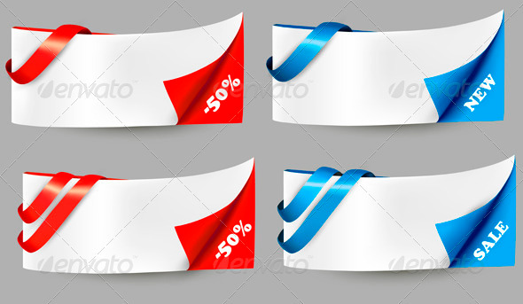 Red and Blue Sale Banners with Ribbons - Borders Decorative