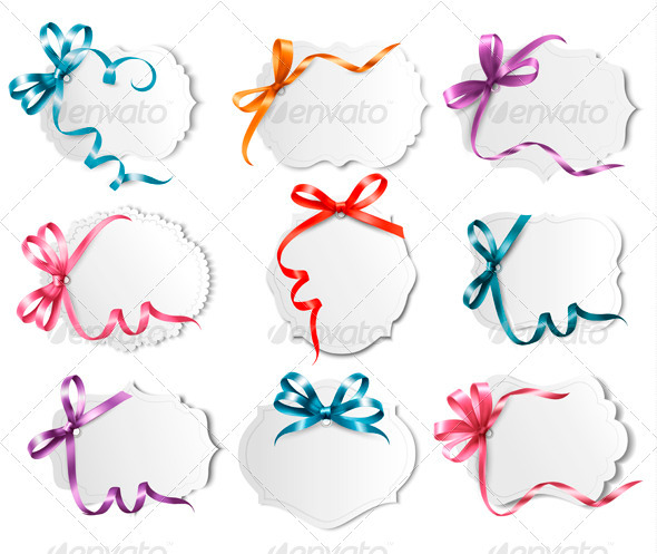 Set of Beautiful Cards with Colourful Gift Bows - Borders Decorative