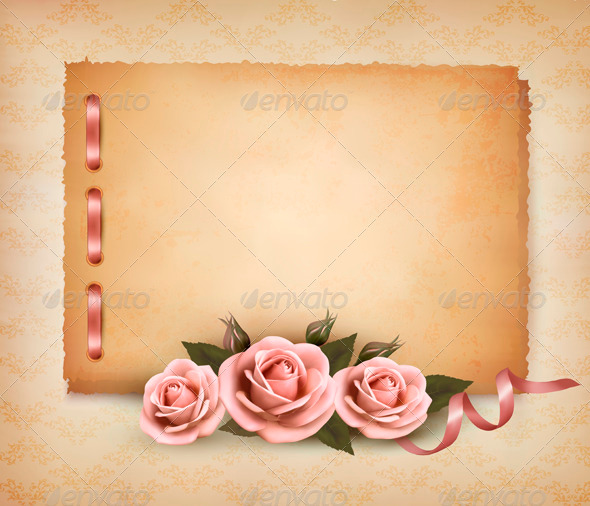 Retro Background with Beautiful Pink Roses - Retro Technology