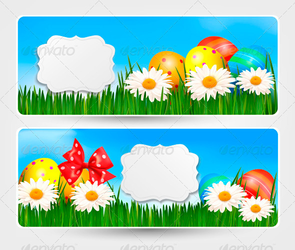 Easter Banners with Easter Eggs and Colour Flower - Seasons/Holidays Conceptual