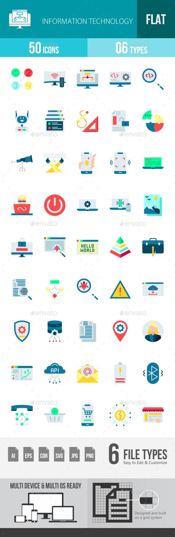 Information Technology Flat Multicolor Icons