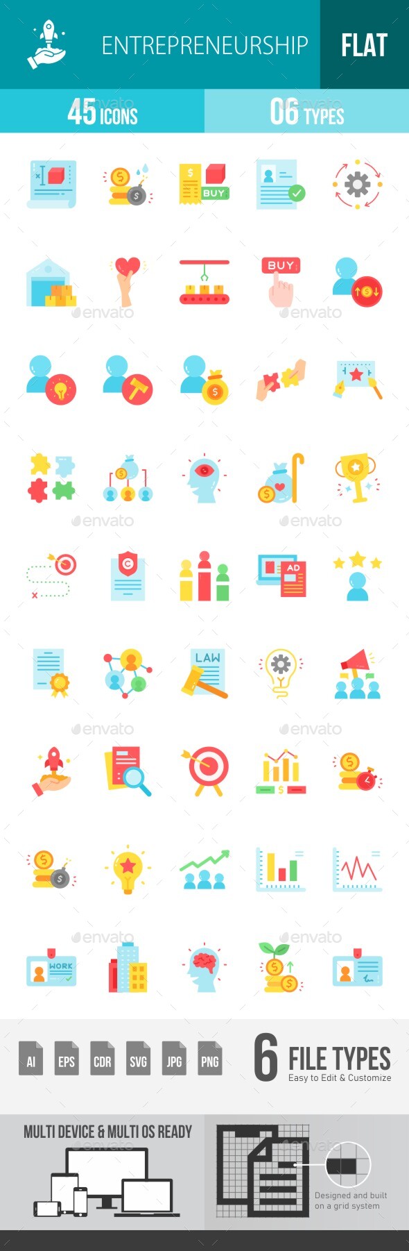 Entrepreneurship Flat Multicolor Icons