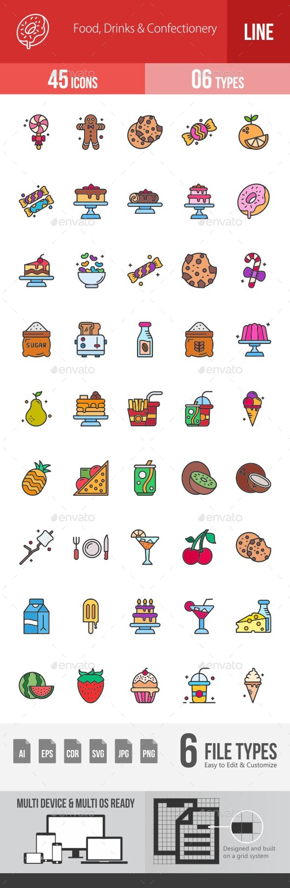 [DOWNLOAD]Food, Drinks & Confectionery Filled Line Icons