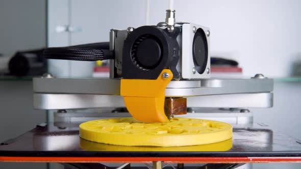 3d Printer Printing Objects Yellow Form Closeup