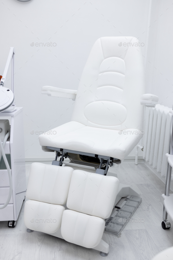 Professional equipment, white pedicure chair in the podologist\'s office