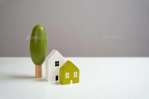 Houses and trees, figures. Villages and towns. Country house.