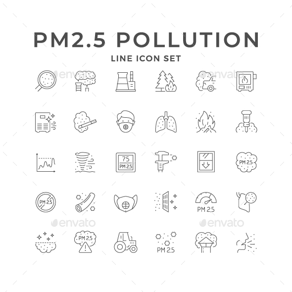Set Line Icons of PM 2.5 Pollution