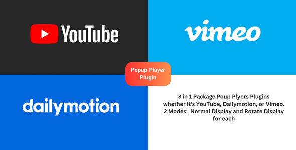 Popups Plugin Players (YouTube, Dailymotion, and Vimeo) Standalone for Landing Page