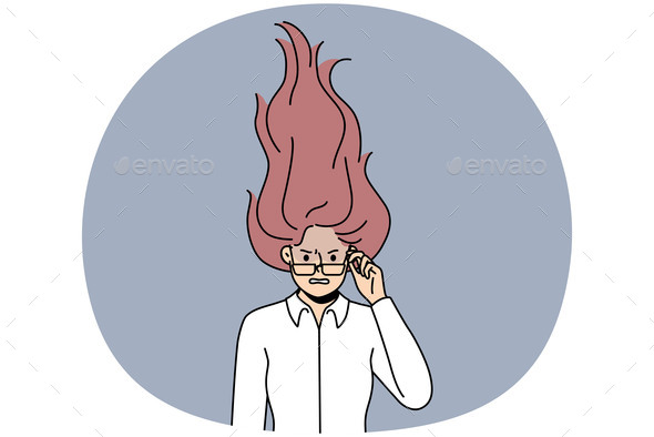 Furious Woman with Hair in Flames