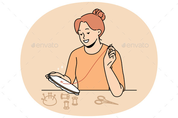 [DOWNLOAD]Smiling Woman Embroidering at Home