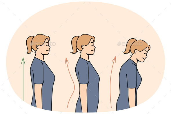 Set of Young Woman Posture Problems