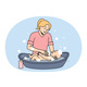 Smiling Mother Washing Newborn Baby