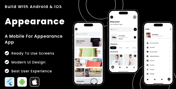 Appearance App - Online Mens & Women Fashion E-commerce Flutter App | Android | iOS Mobile App Templ