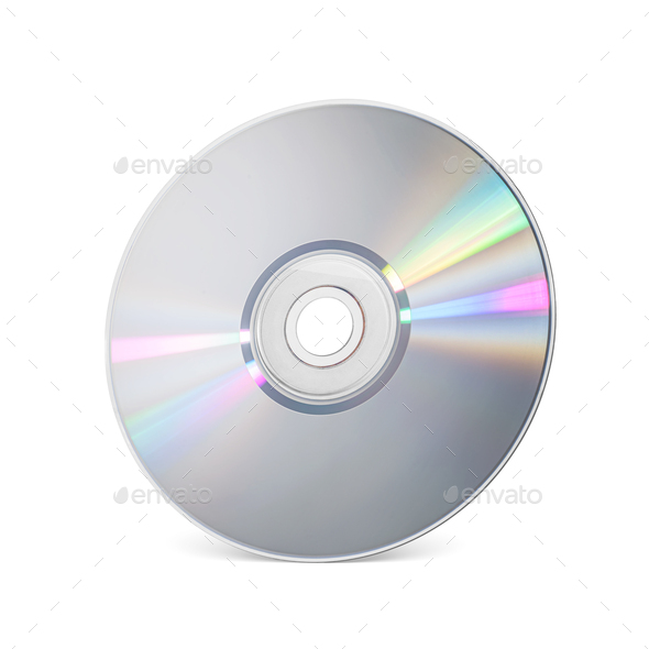 CD or DVD ROM disk for music, video, movie or data storage isolated on  white.