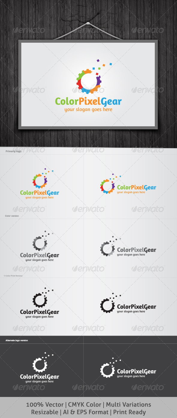 Color Pixel Gear Logo - Objects Logo Templates