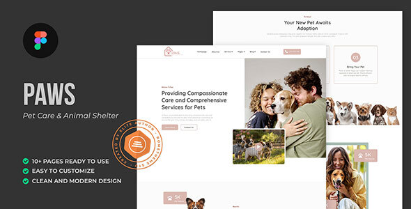 Paws - Pet Care and Animal Shelter Figma Template