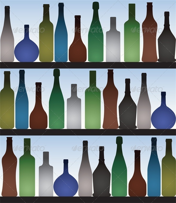 Colored bottles in bar - Food Objects