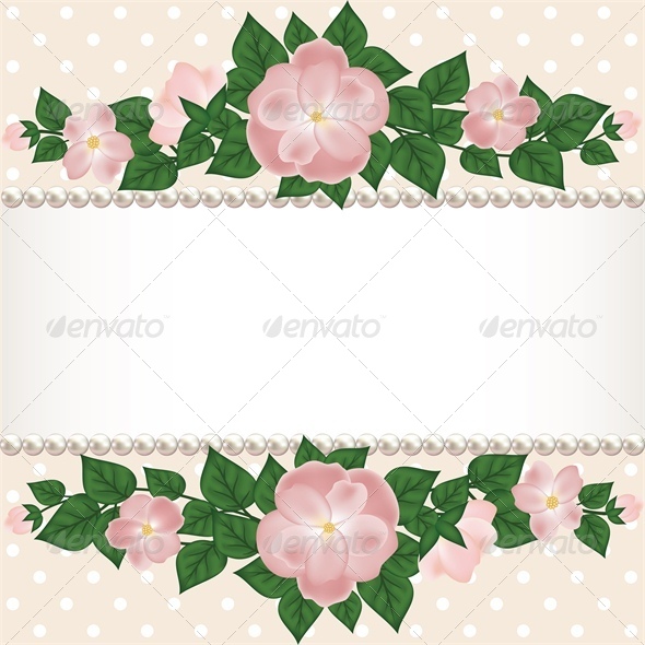Card with Roses and Pearls - Backgrounds Decorative
