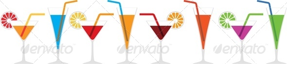 Seamless Horizontal Border of Various Cocktails - Borders Decorative