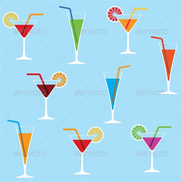 Seamless Background with Cocktails - Food Objects