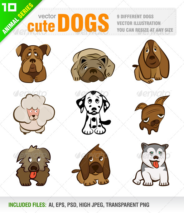 9 Cute Dogs - Animals Characters