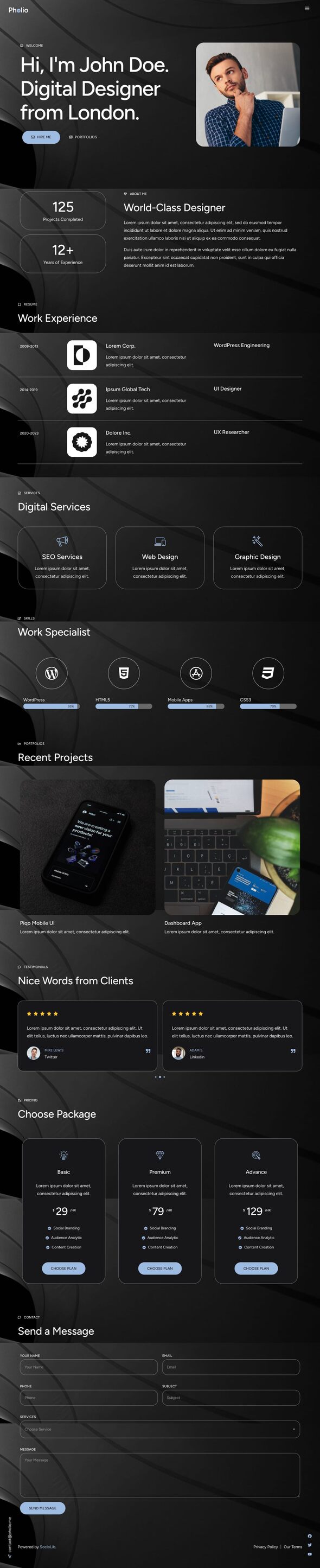 Pholio - Personal Portfolios & Resume Elementor Template Kit by sociolib
