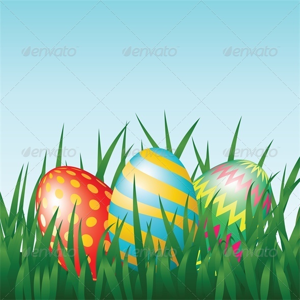 Greeting Card with Easter Eggs on Meadow - Miscellaneous Seasons/Holidays
